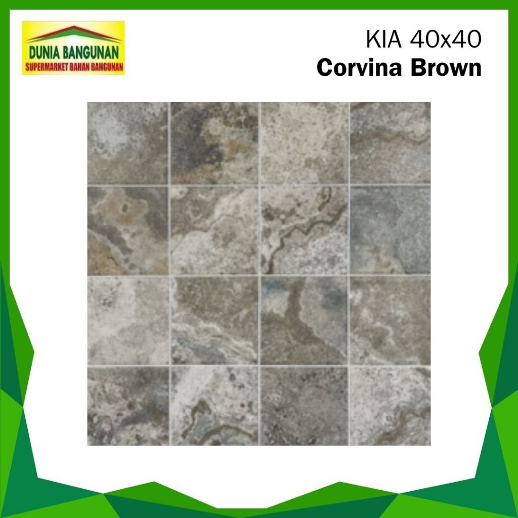 Keramik Lantai KIA 40x40 Corvia Brown Keramik Lantai Kasar Motif Batu Alam