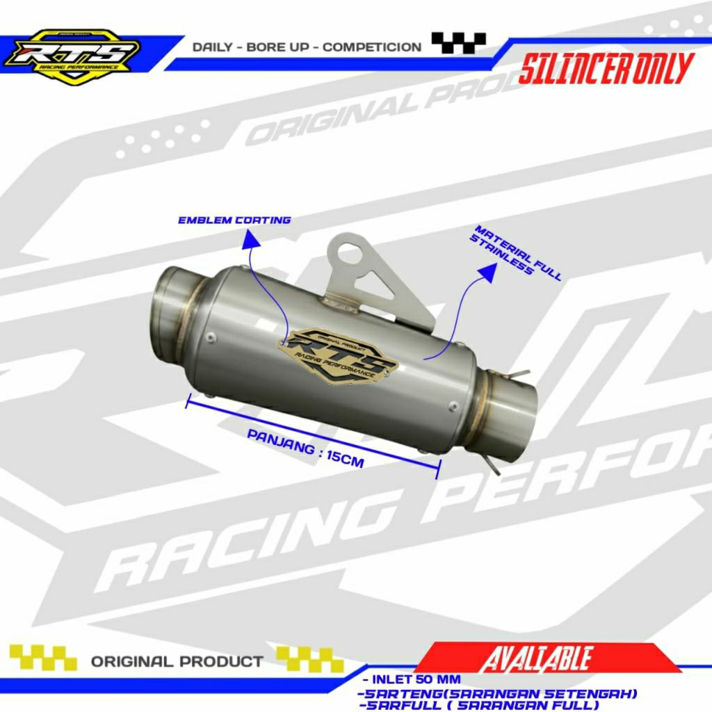 SILINCER INLET 50 MODEL CORONG TYPE ST - 01 P15cm RTS RACING PERFORMANCE SUARA GAHAR