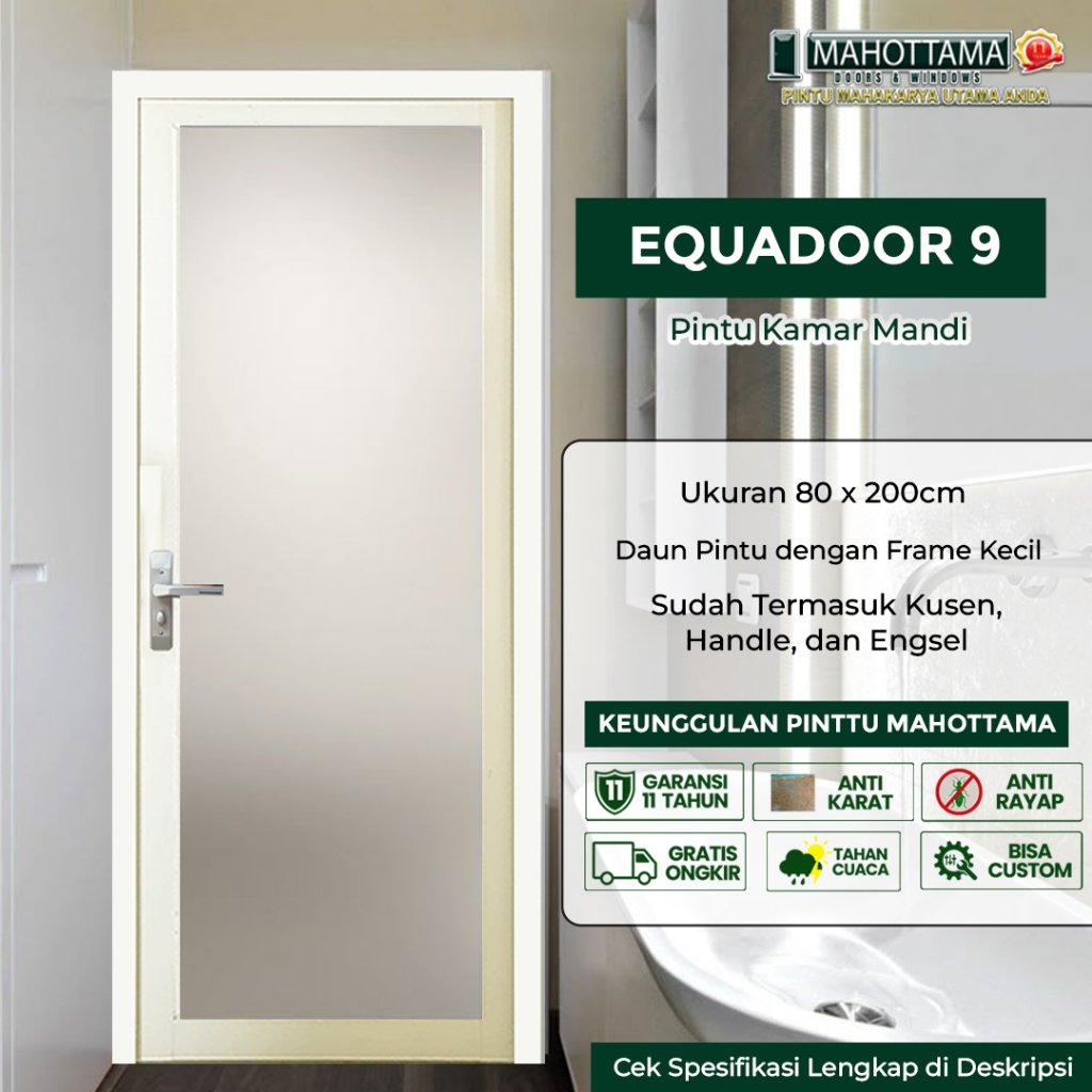 MAHOTTAMA - Pintu Rumah Kamar Tidur Kamar Mandi Kaca Aluminium 80 x 200cm Utama 1 Set Kunci Handle E