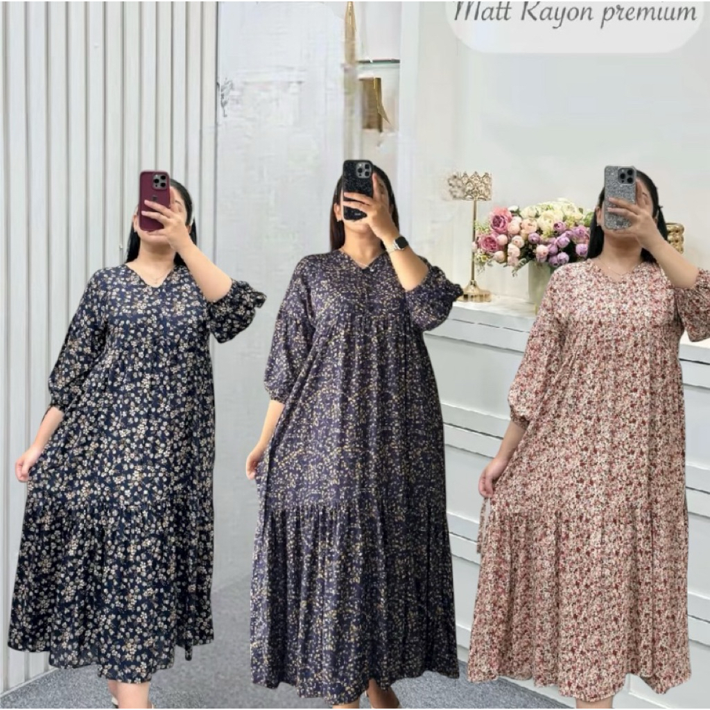 LIDIYA DRES RAYON JUMBO WANITA SMOKE MOTIF BUNGA TERBARU