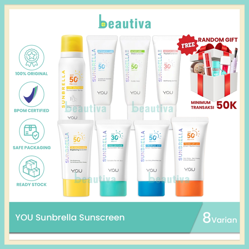 YOU Sunbrella Sunscreen | Triple UV Elixir SPF 50+ PA++++ - Daily Defense SPF 30+ PA+++ - Airy Outdo