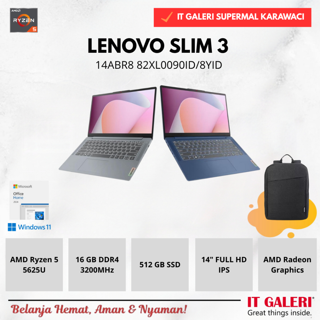 LENOVO Ideapad Slim 3 8YID 90ID R5 5625U 16GB 512GB SSD 14"FHD IPS WIN11+OFFICE2024