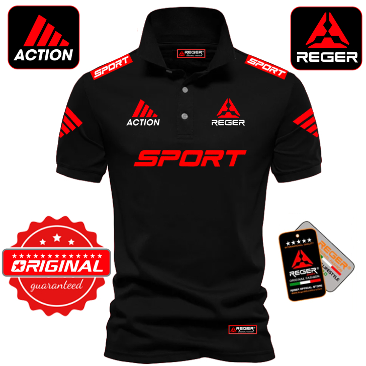 BAJU  POLO REGER ACTIN SPORT RED LURUS BAJU WANITA LAKI UNISEX TSHIRT COTTON LEMBUT LENGAN PENDEK/LE