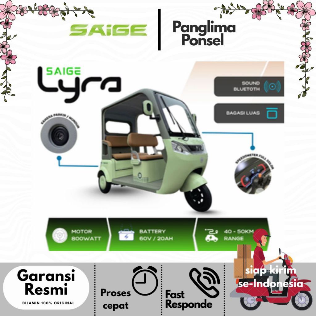 Sepeda Listrik Roda 3 SAIGE LYRA Mode BAJAJ Tempat Duduk Luas Garansi Resmi Saige Indonesia