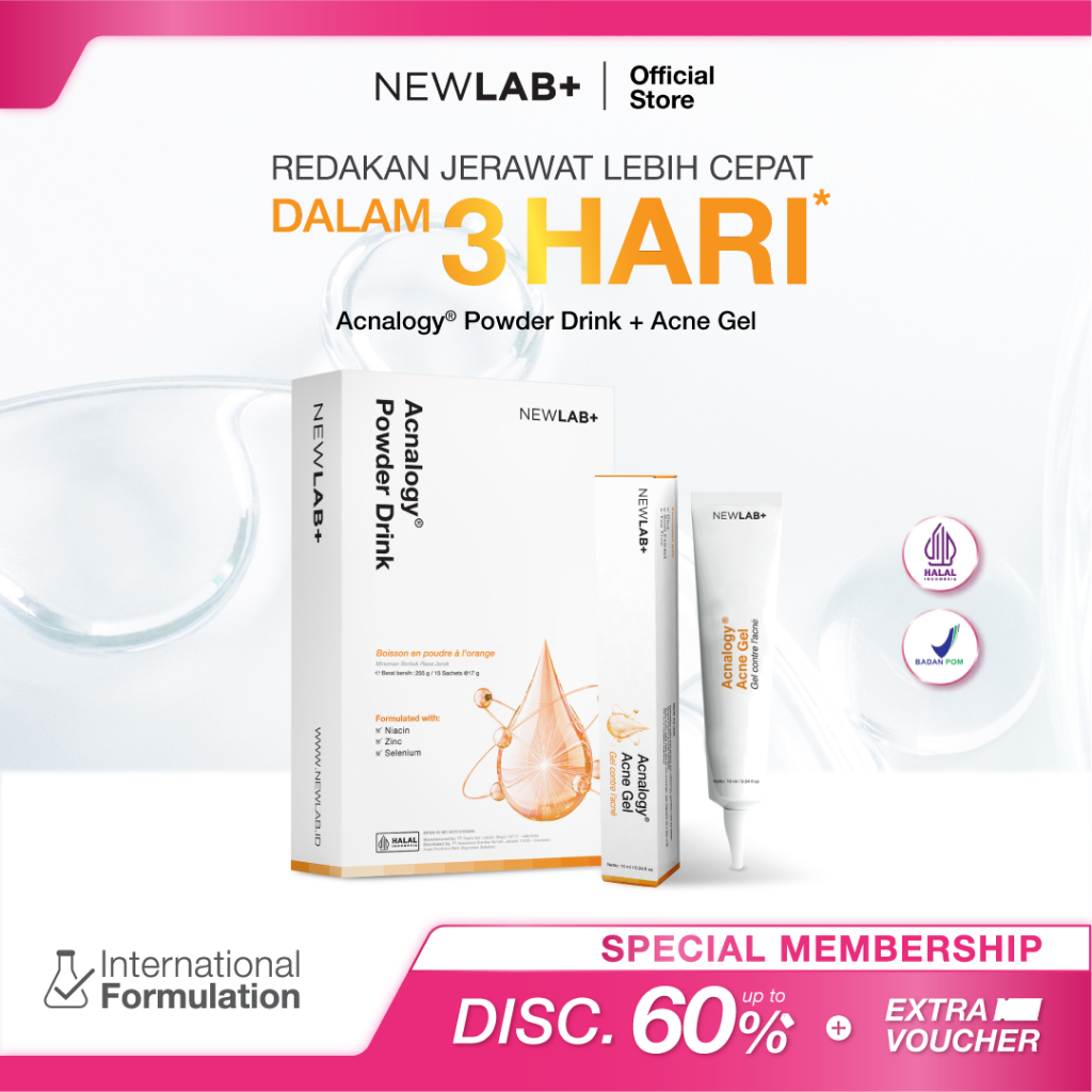 [SPECIAL MEMBERSHIP] NEWLAB Bundle 1 Box Acnalogy Drink + 1 Acne Gel | Minuman untuk Penghilang Jera