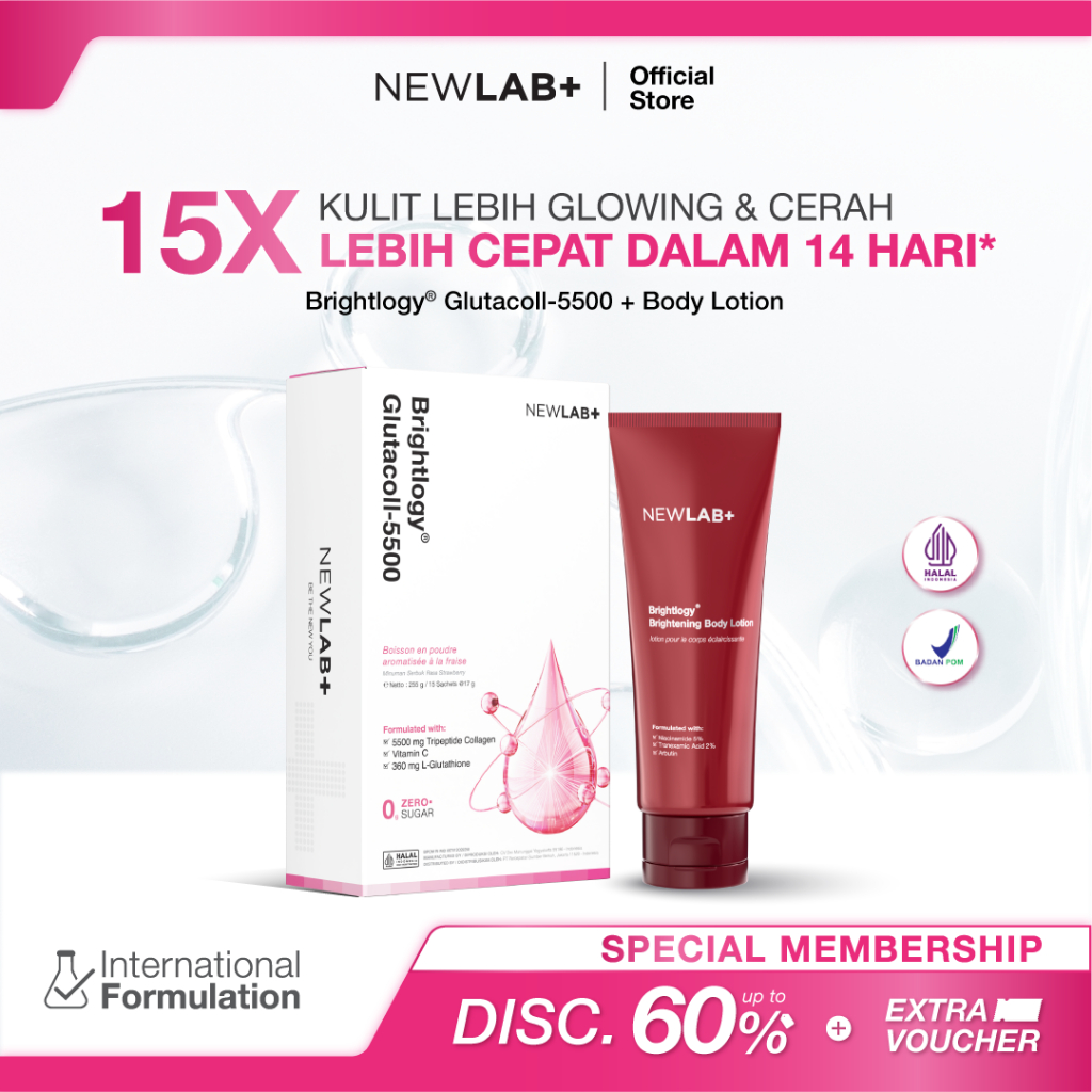 [SPECIAL MEMBERSHIP] NEWLAB Bundle 1 Box GlutaColl-5500 + 1 Body Lotion | Minuman Collagen Drink Pem