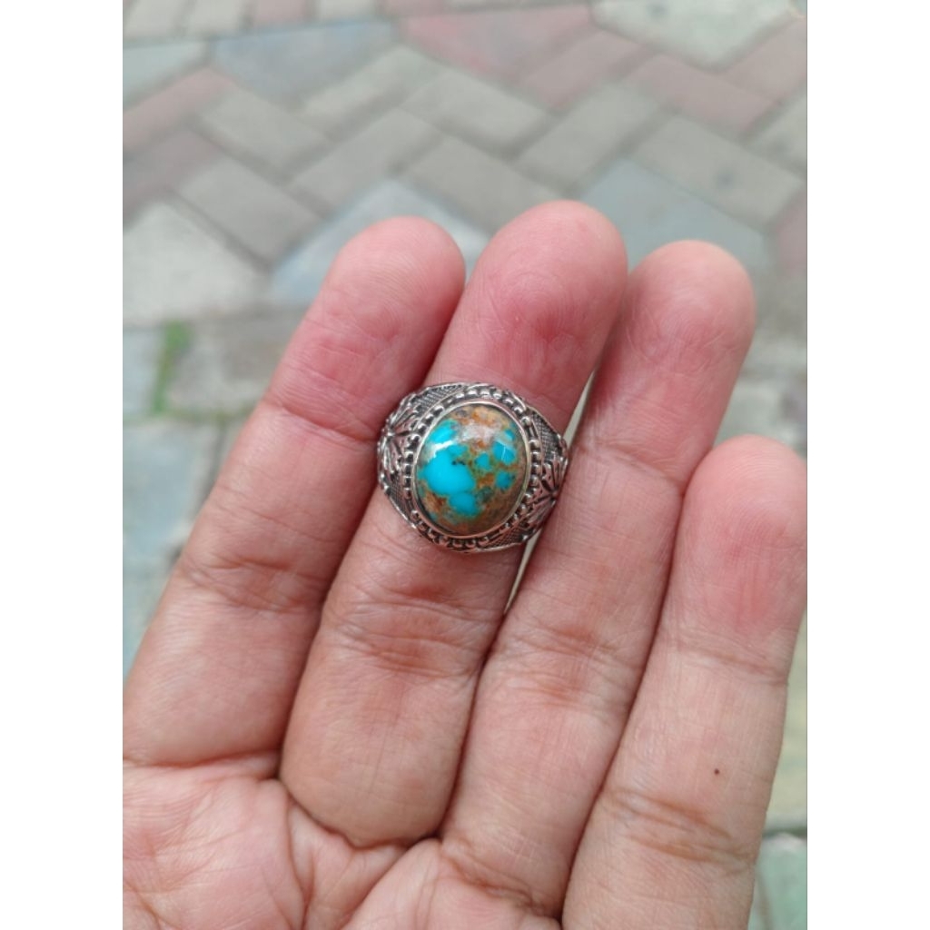 cincin batu akik Pirus, natural, persi