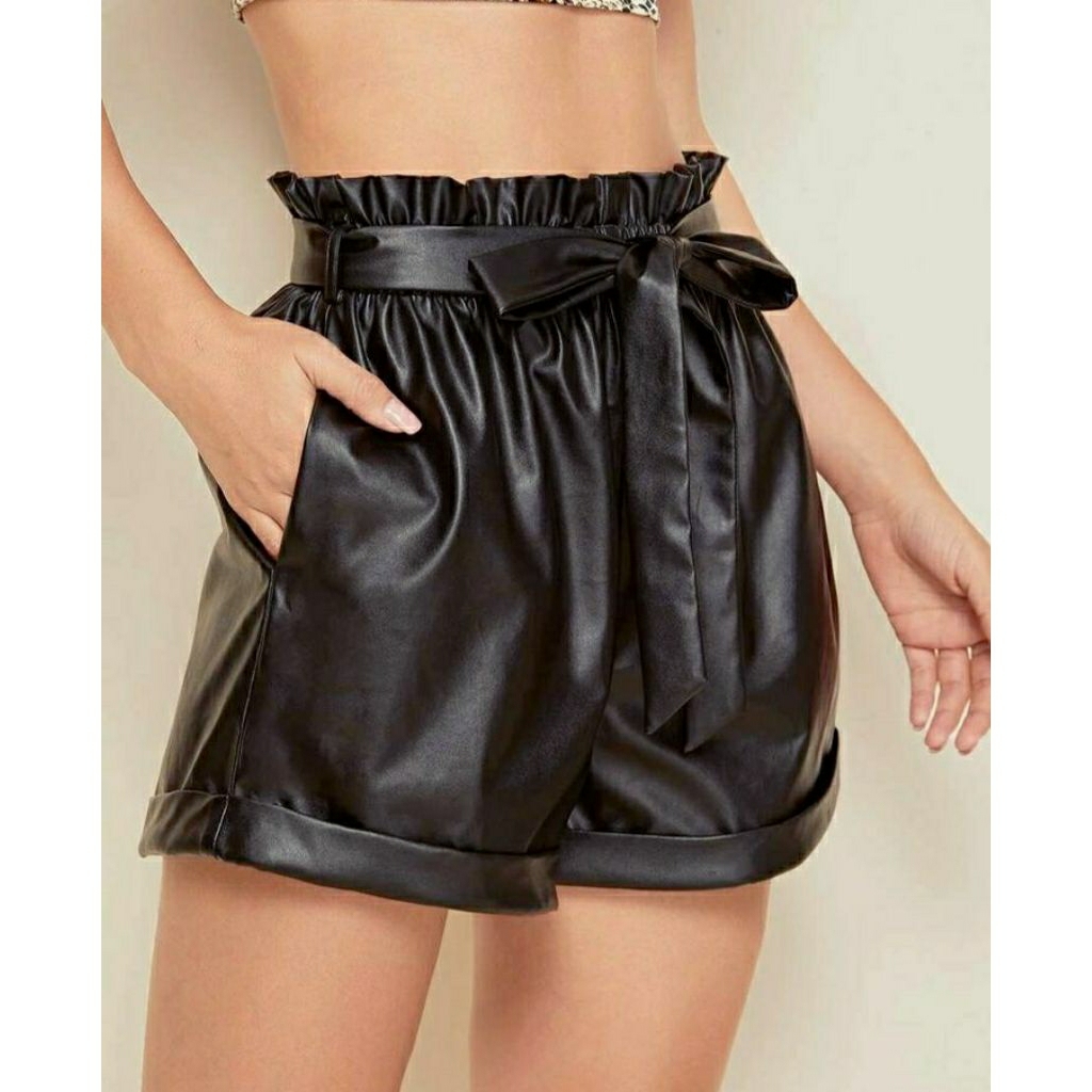 mini leather pants , celana pendek wanita ,bahan kulit korea