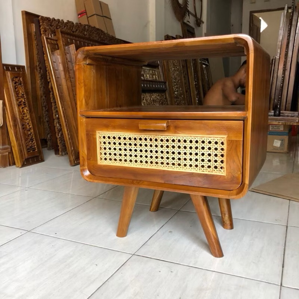 Nakas Minimalis Retro Laci Rotan / Nakas Retro / Nakas Minimalis