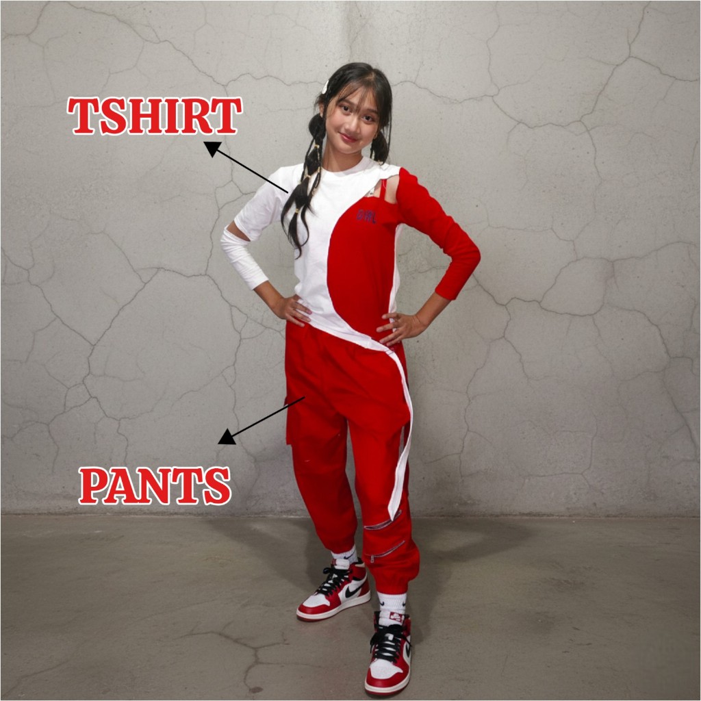 KAIZY Baju Dance Anak Perempuan Hip Hop Merah Putih 2in1 Korean Usia 2-14 Tahun LITTLE  ROOM KIDS