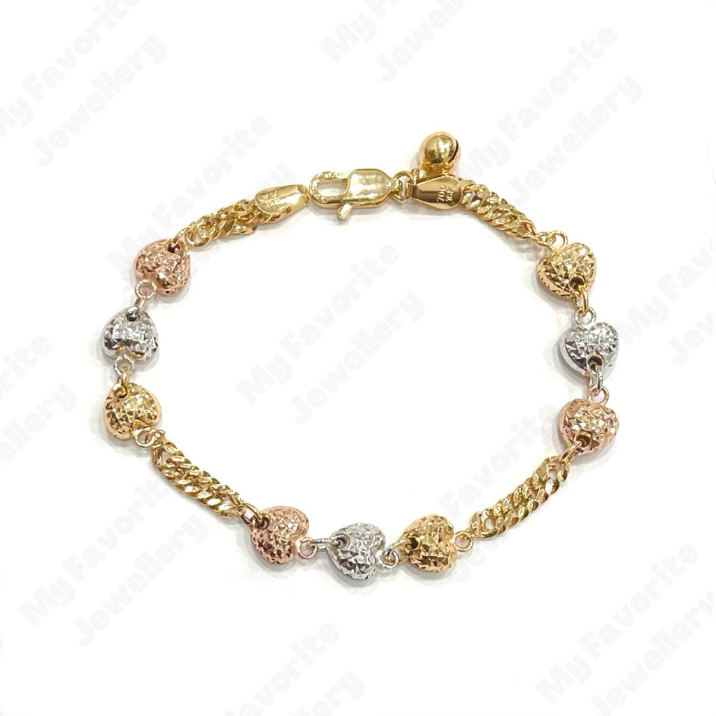 Gelang Hati Love Kristal Warna Emas Asli Kadar 700
