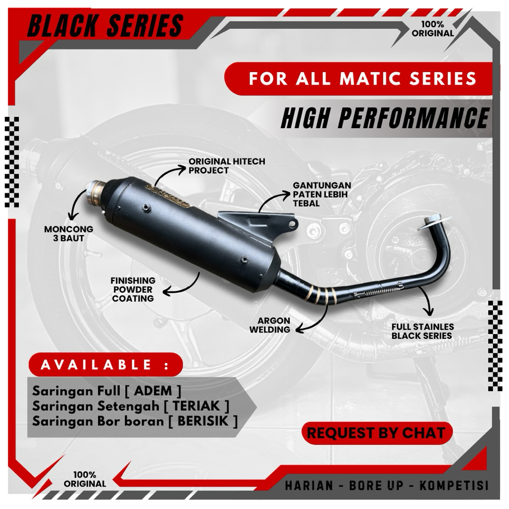 knalpot mio sporty standart racing bas adem,gahar,teriak original hitech project black series pnp mi