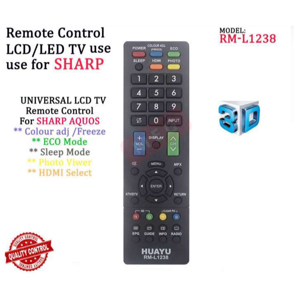 Remote TV Sharp LCD LED Plasma HUAYU RM-L1238