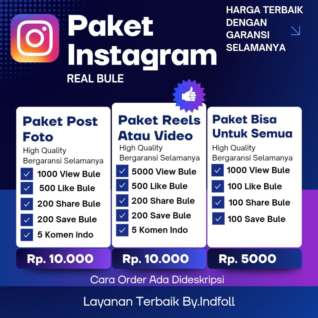 PAKET INSTAGRAM REAL BULE GARANSI SELAMANYA HIGH QUALITY ( VIEW, LIKE, SAVE, SHARE, KOMENTAR) BY.IND
