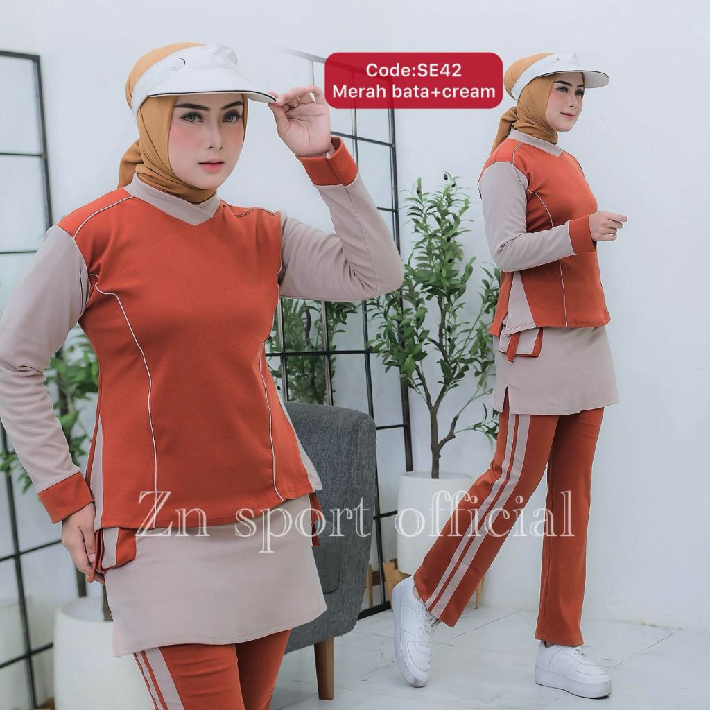 COD setelan olahraga senam merah putih aerobik/yoga/zumba wanta dewasa baju olahrag autdor muslim ju