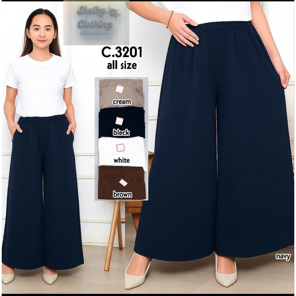 3201 Celana Kulot Pajero Premium Wanita - Clana Kulot Panjang Lebar, Ringan dan Super Halus Nyaman C