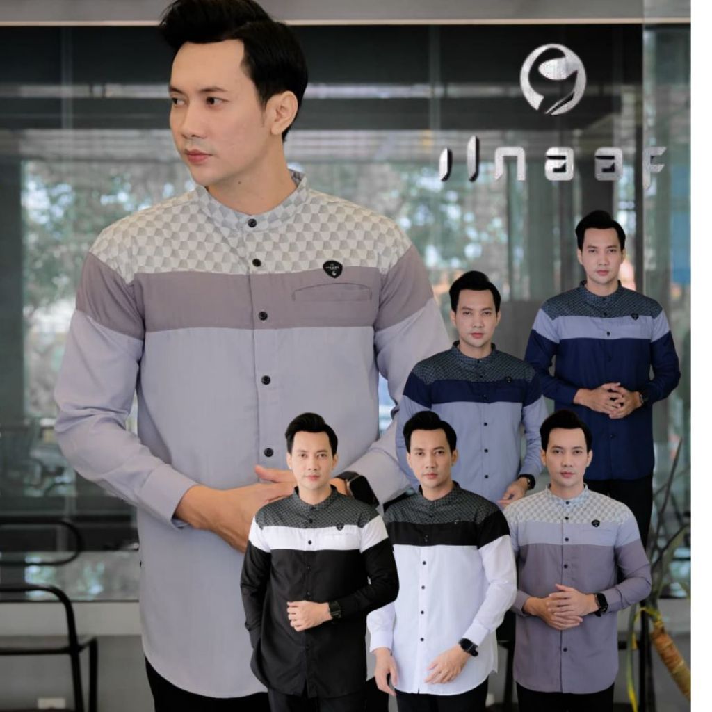 ILNAAF | Baju Koko Pria Lengan Panjang Kombinasi Yunus by Ilnaaf | Atasan Muslim Slimfit Terbaru