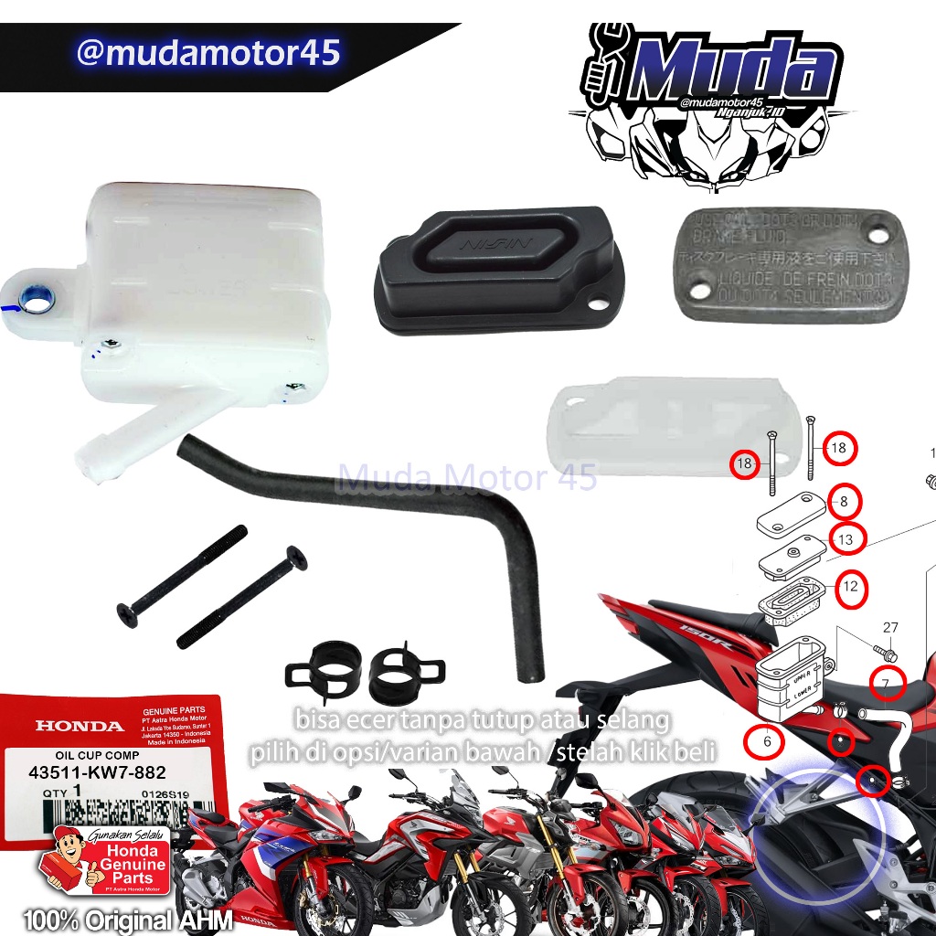 TABUNG MINYAK REM BELAKANG CS1 CB150R CBR150R CBR250RR CB150X SUPRA GR SONIC CRF150L 43511-KW7-882 S