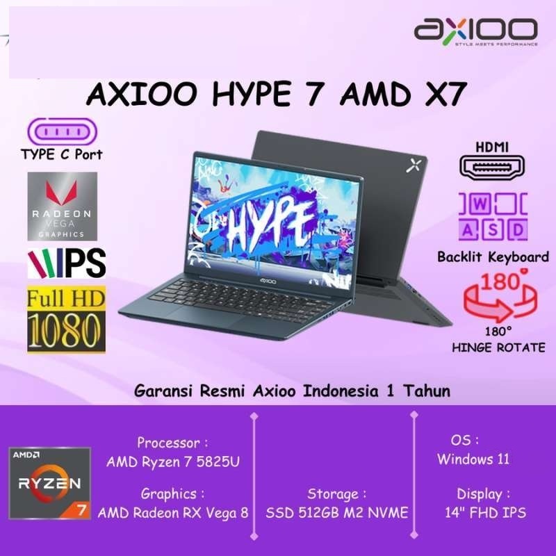 Laptop Axioo Hype 7 X7-2 Ryzen 7 5825U 16GB SSD 512GB Win11 FHD IPS