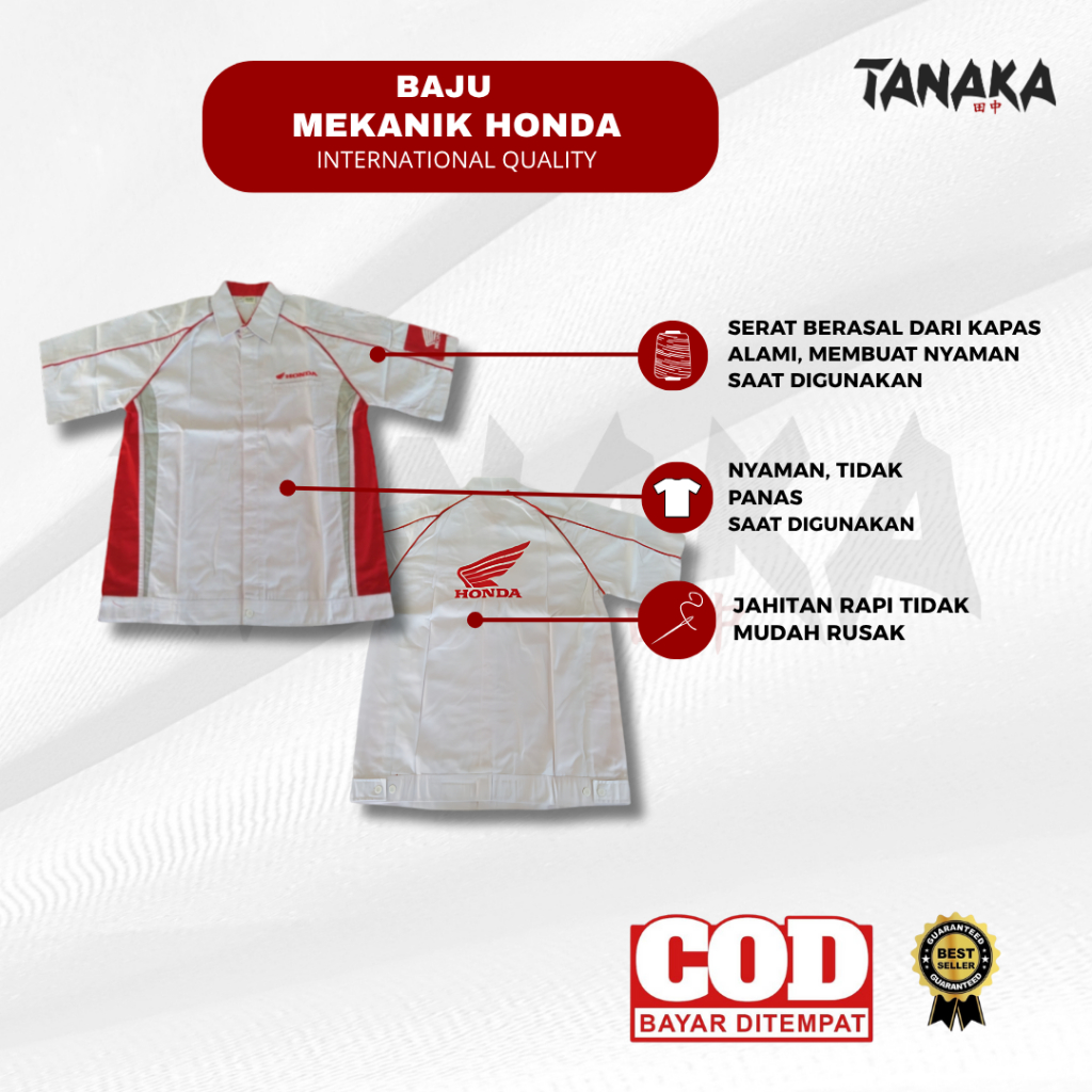 Baju Seragam Standar Mekanik Honda | Seragam Bengkel Honda | Baju Mekanik Putih | Baju Pria Mekanik
