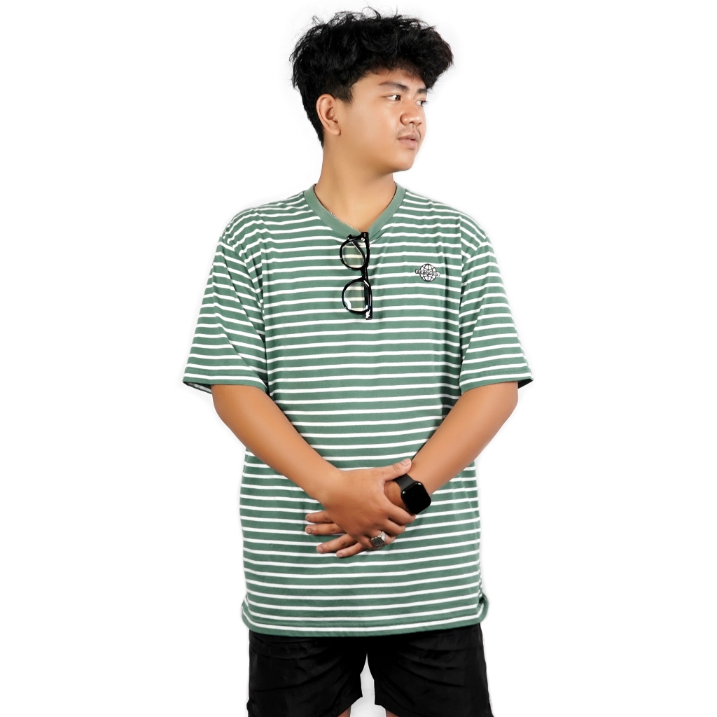 Growing Division - Baju "GLOBE - Green White Stripes" Cotton Combed