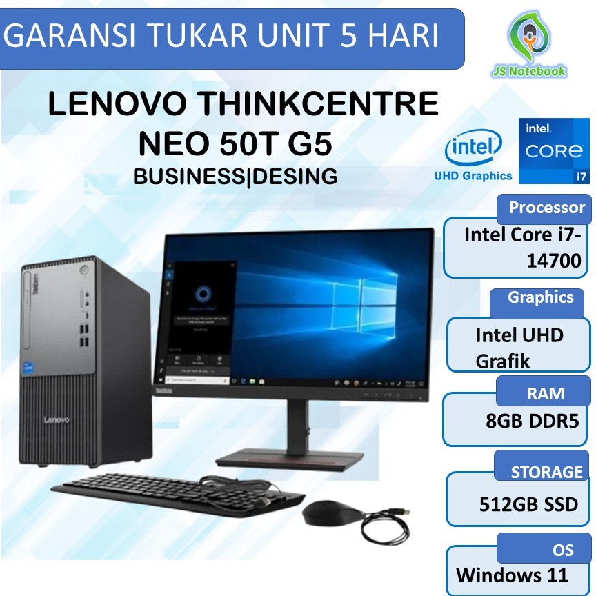 LENOVO THINKCENTRE NEO 50T G5 I7 14700 8GB 512GB W11+OHS BLK  + MONITOR 21.5