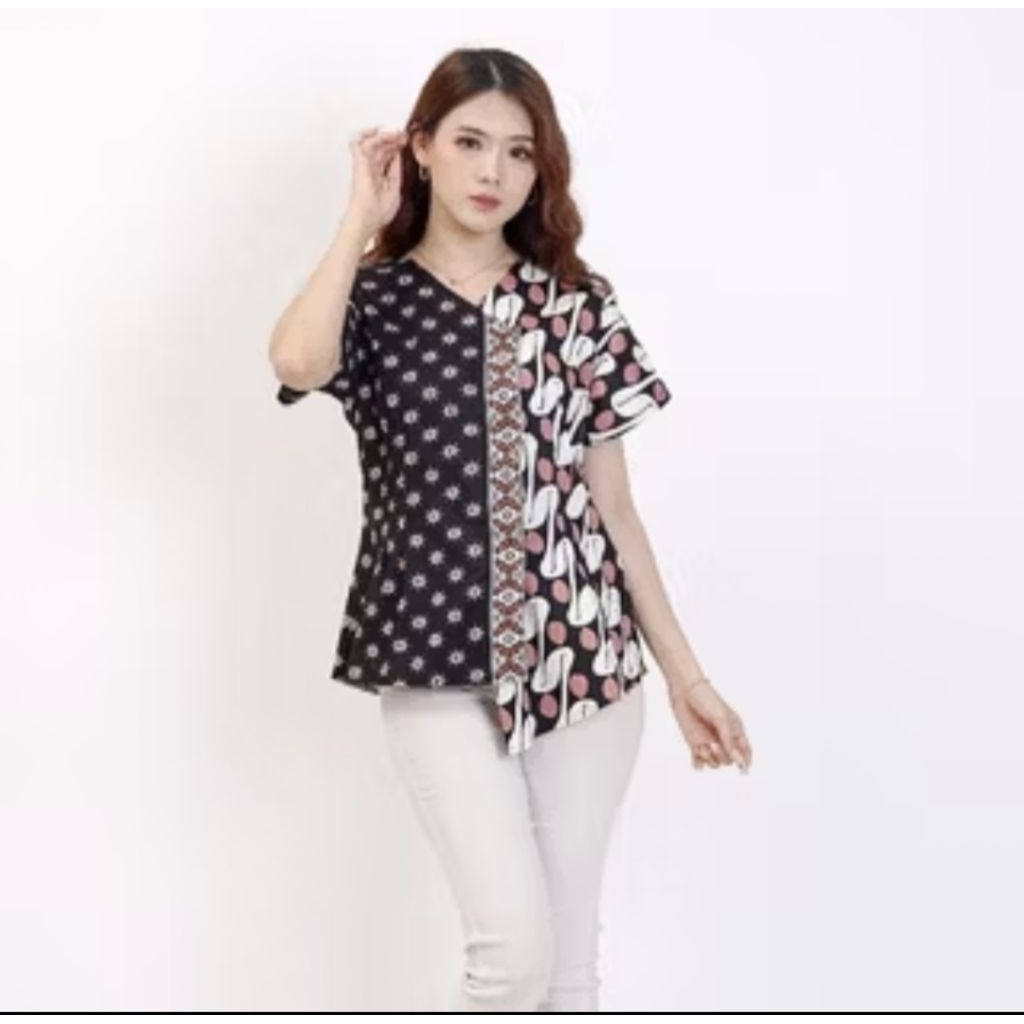 Atasan Batik Wanita Modern Lengan Pendek|Baju Batik Kerja Wanita Modern