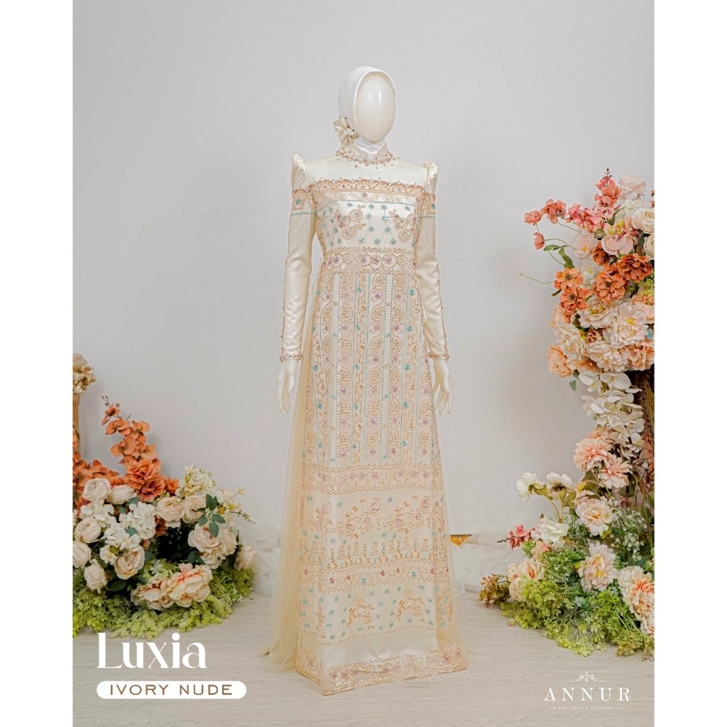 Annur Label Luxia Dress Satin Maxmara Bordir Payet – Elegan untuk Lebaran, Bridesmaid & Lamaran