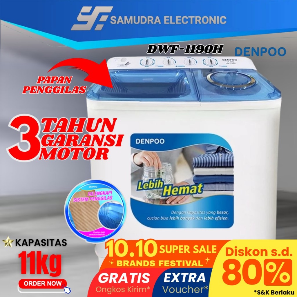Mesin Cuci 2 Tabung 11 Kg DEPOO DW 1190
