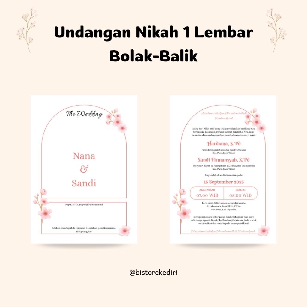 Undangan Pernikahan Murah Simple 1 Lembar Bolak Balik Ver.2