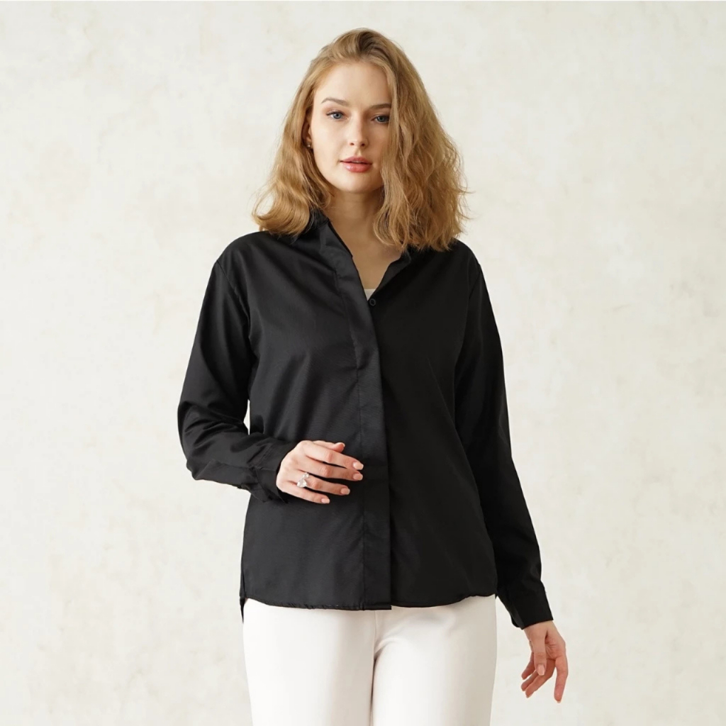 HaymeeIDN - Kemeja Polos Wanita Baju Kantor Jumbo Cewek Formal Atasan Kerja Katun Toyobo Fodu