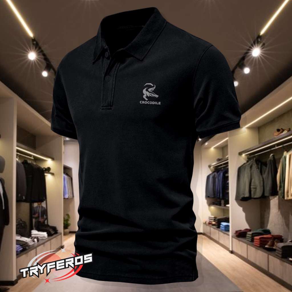 Kaos polos Polo Hitam poloshirt pria | kaos kerah pria polo shirt | Kaos kerah crocodile silver Unis
