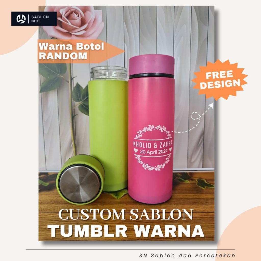 Custom Sablon Botol Tumbler Kaca Warna Polos Souvenir
