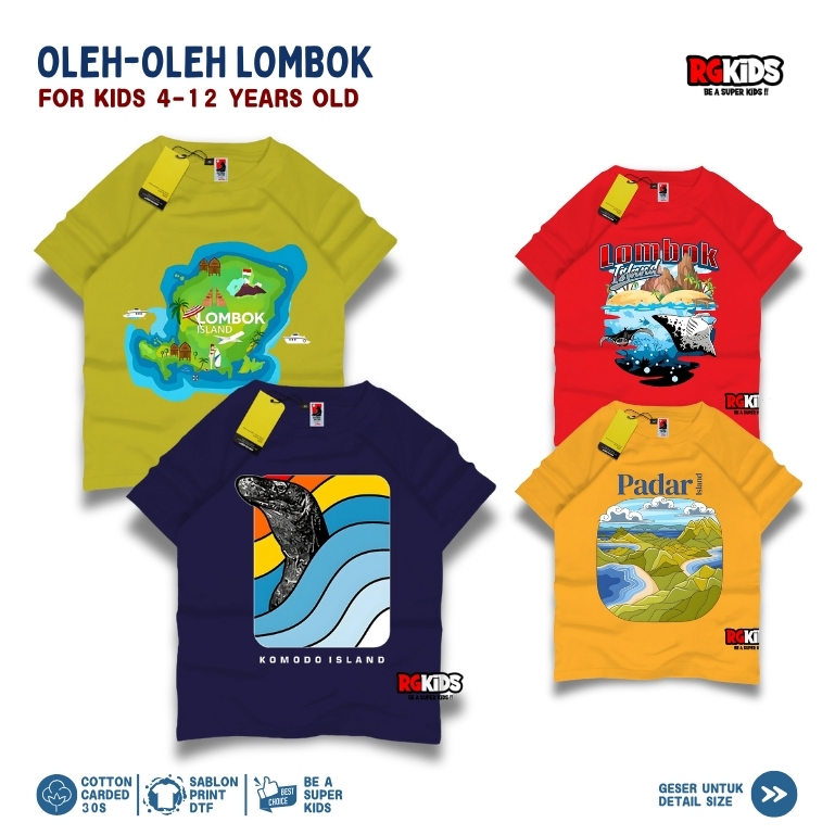 KenzieCloth Distro kaos anak Laki Laki Perempuan Motif Oleh oleh Lombok untuk usia 4-12 tahun