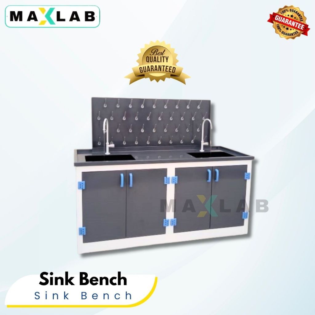 Meja Sink Laboratorium MaxLab | Sink Bench PP & PVC Anti Bahan Kimia dan Tahan Asam untuk Lab Profes