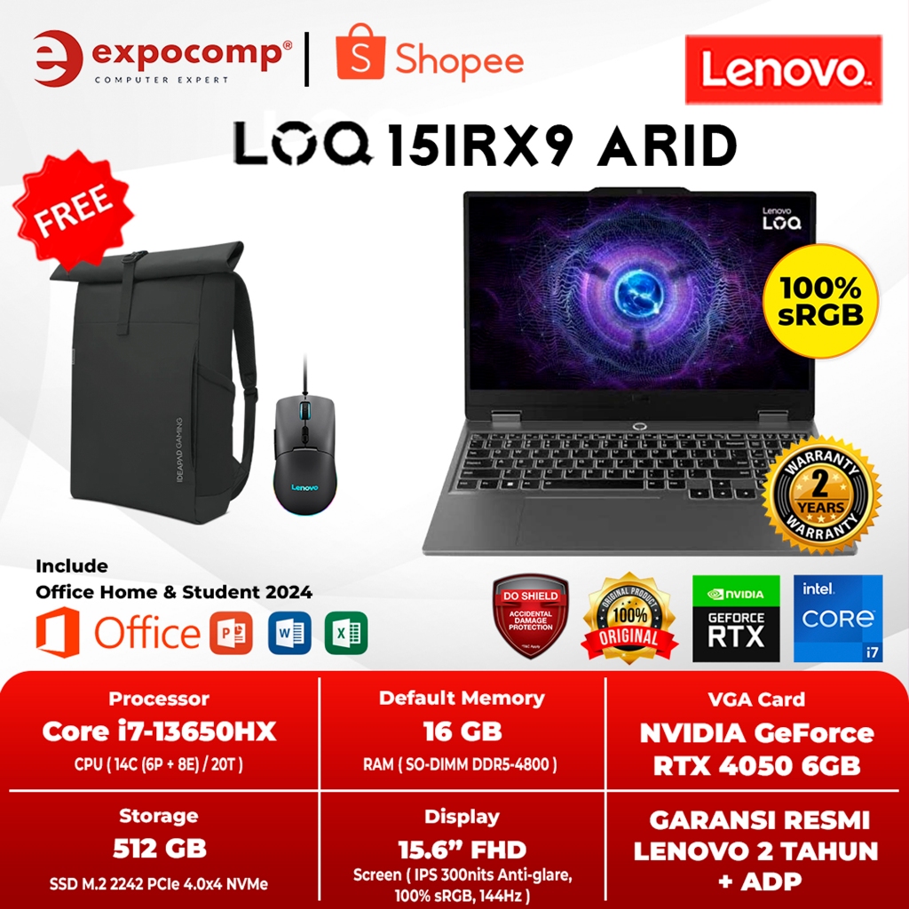 LENOVO LOQ GAMING 15IRX9 G5ID GREY INTEL CORE i7-13645HX 16GB 512GB RTX 4050 6GB GDDR6 WIN 11 HOME +