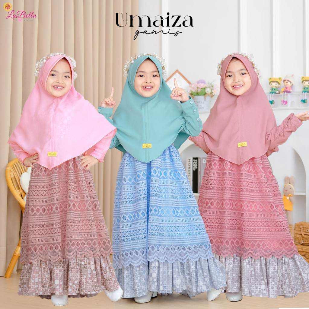 La Bella - Dress Batik Anak Perempuan Set Brokat Super Cantik - Gamis Umaiza Set Hijab
