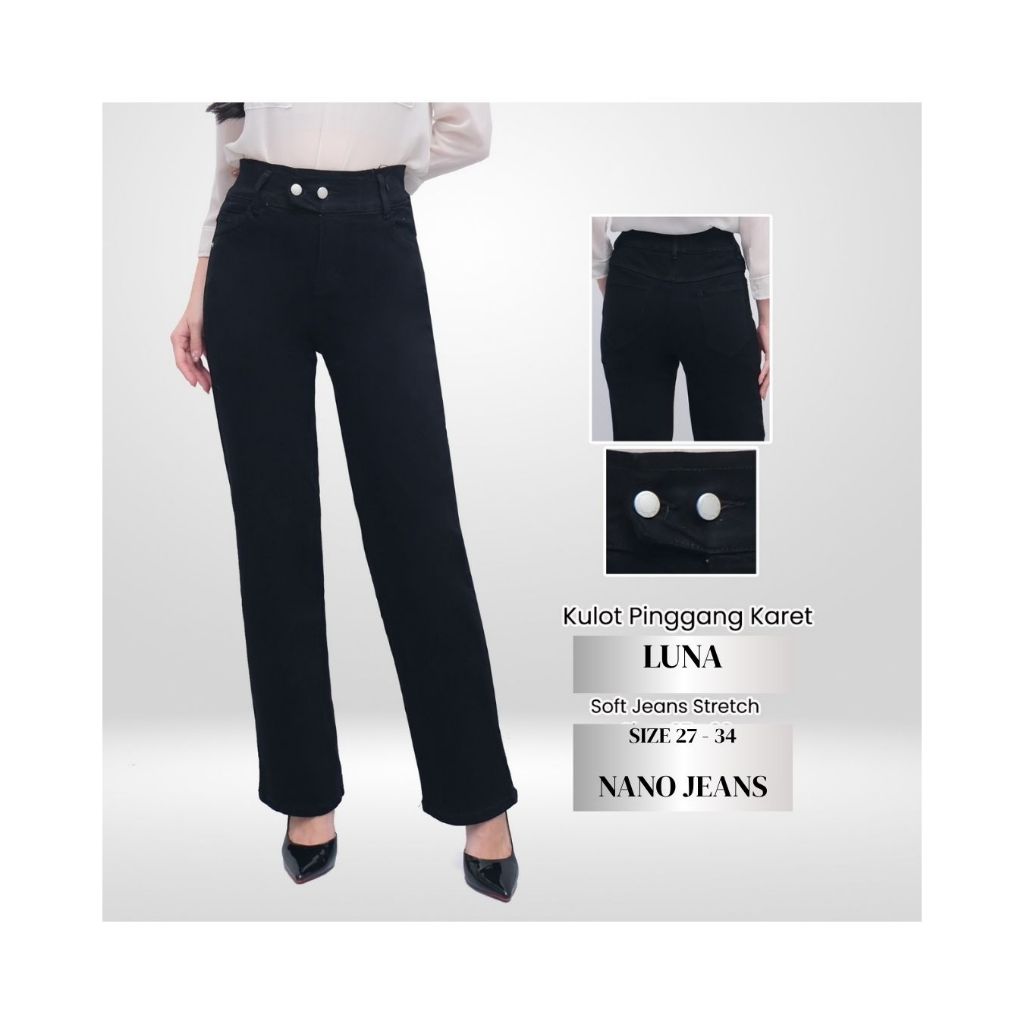 NANOSTAR JEANS LUNA - Celana Jeans Wanita LUNA pinggang karet - Size 27-34 - SNOW / DARK BLUE / LIGH