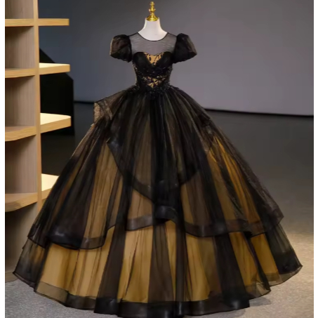 GAUN  HITAM GOLD  / GAUN  BALLGOWN  INCLUE   PETTICOAT  WEDDING DRESS /BALLGOWN