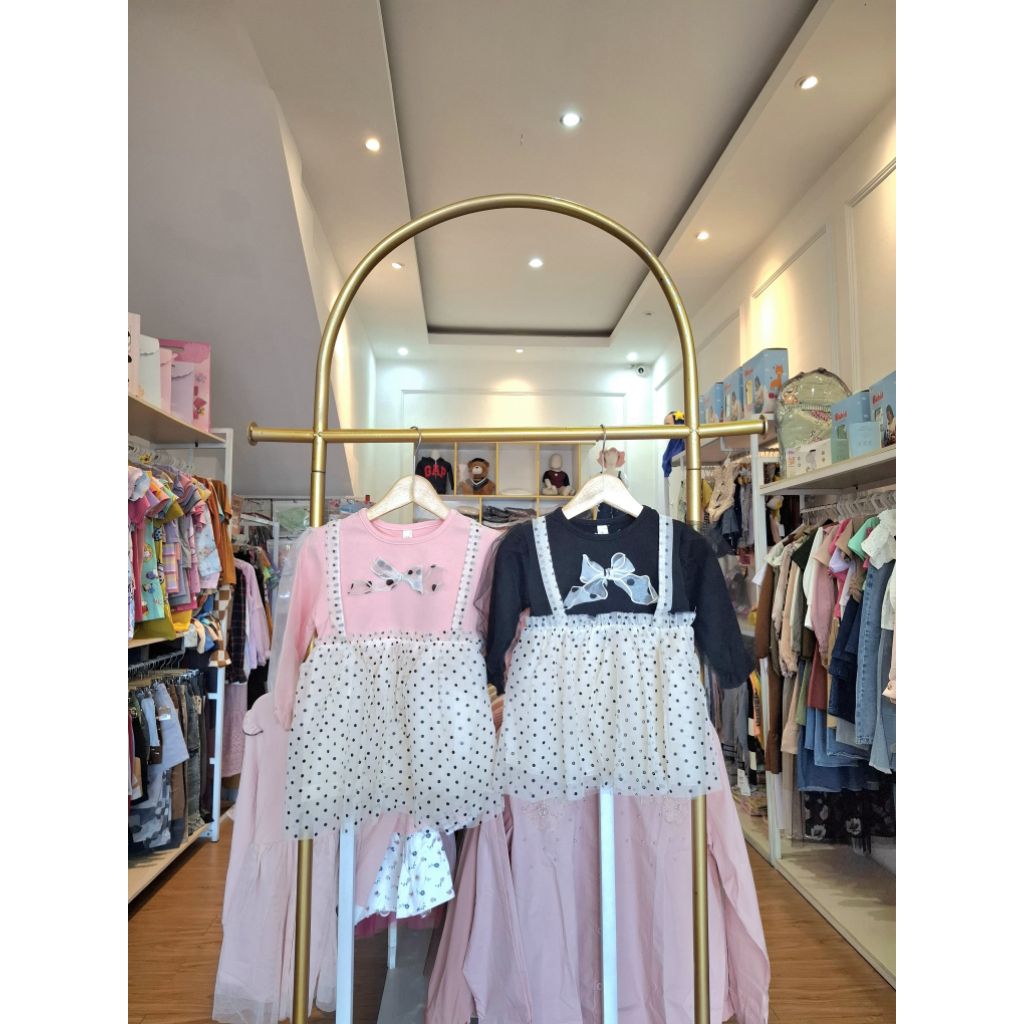 Dress Ribbon Polkadot Tile Anak Perempuan
