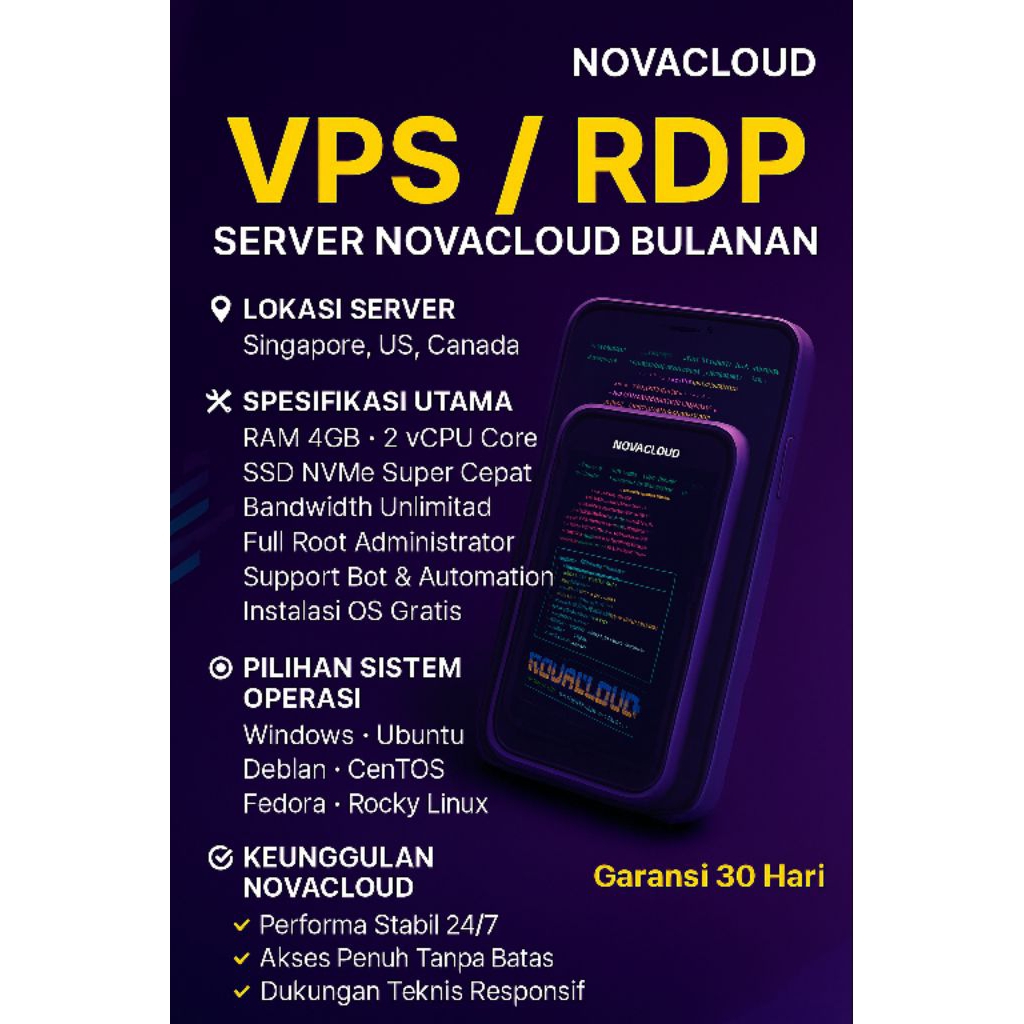 VPS/RDP Murah (1 bulan) || Tersedia spesifikasi mulai dari 1gb ram sampai 16gb || Bebas pilih Region