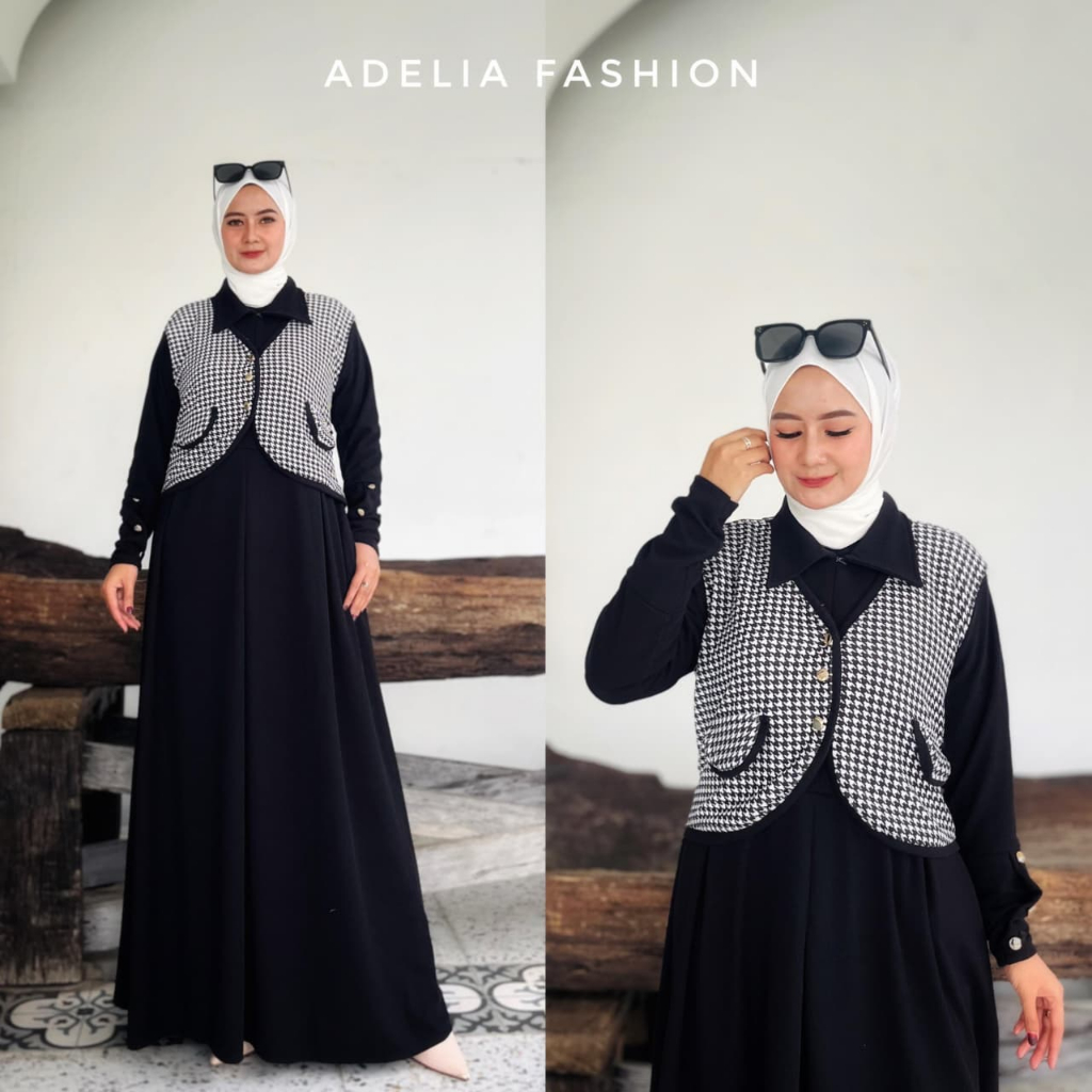 ADL -BAJU GAMIS MELISA DRESS  GAMIS WANITA KOMBINASI ROMPI KEKINIAN BAHAN KNIT PREMIUM MODEL RESS KE