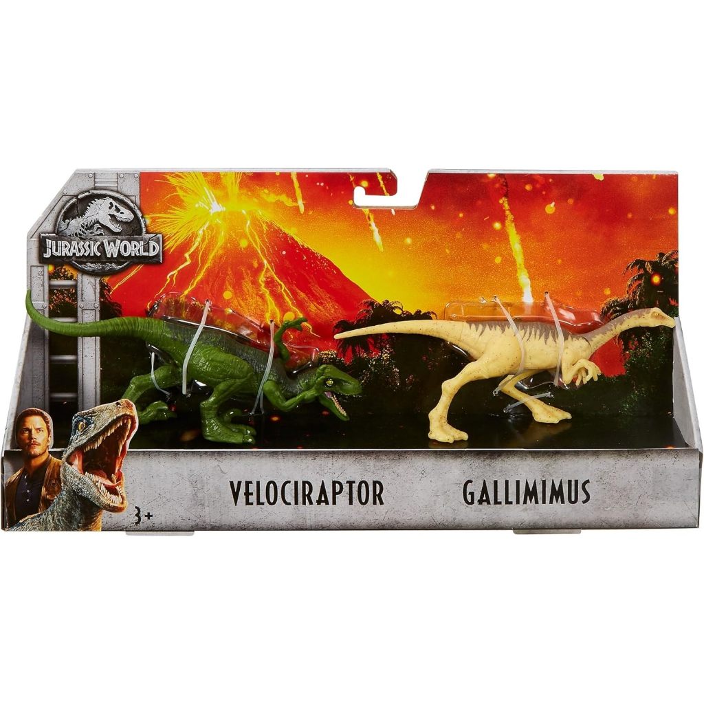 Mattel Jurassic World Dino Velociraptor & Gallimimus Figures, 2 Pack