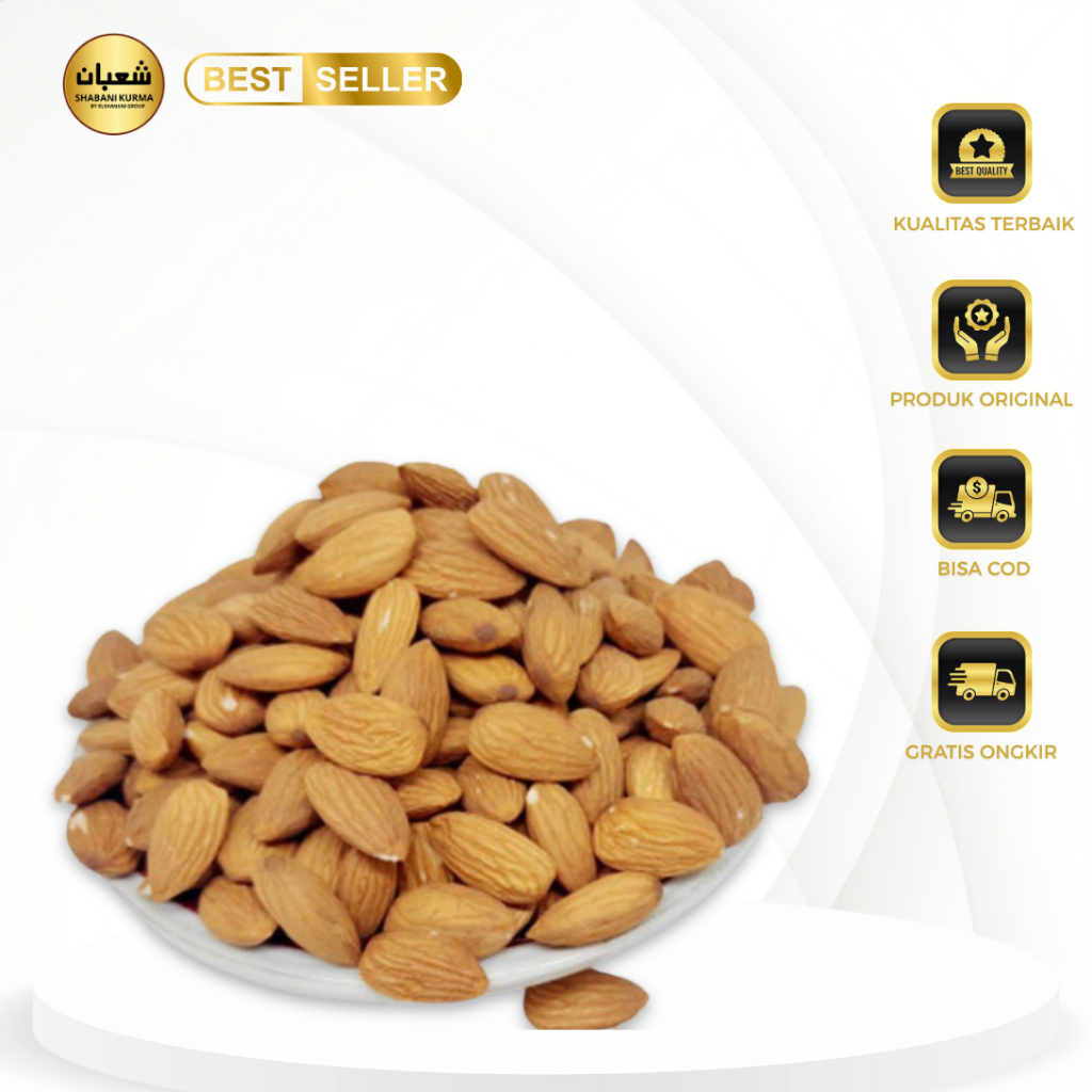 Kacang Almond Kupas Mentah 500gr/Kacang Almond sehat/Kacang Almond Kupas 500gr Shabani kurma
