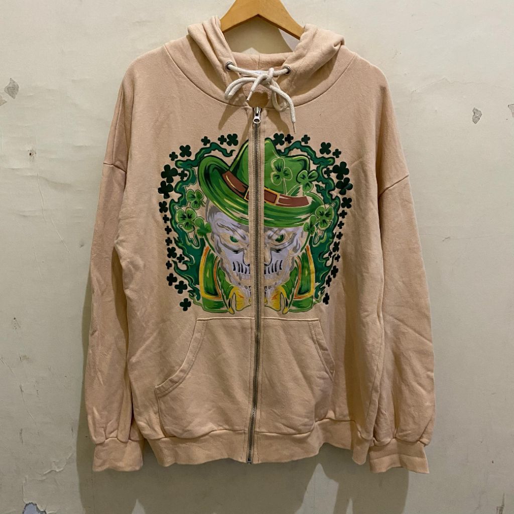 Zipper hoodie fashion Irish skull shenanigans second Bekas murah, jual zipper hoodie Irish skull mur