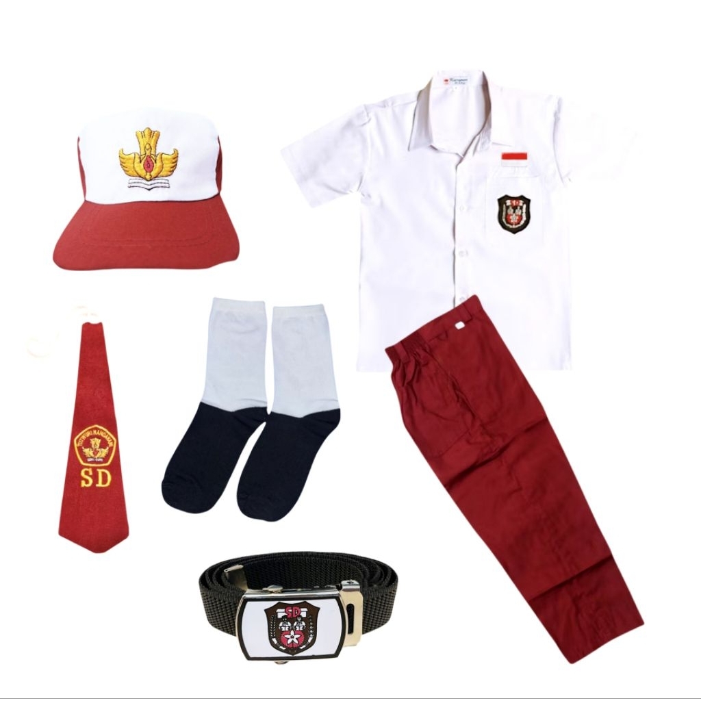 Setelan Lengkap Seragam Sekolah Putih Sd Laki-Laki Lengan Pendek,Katun Oxford By Seragam Sekolah Kit