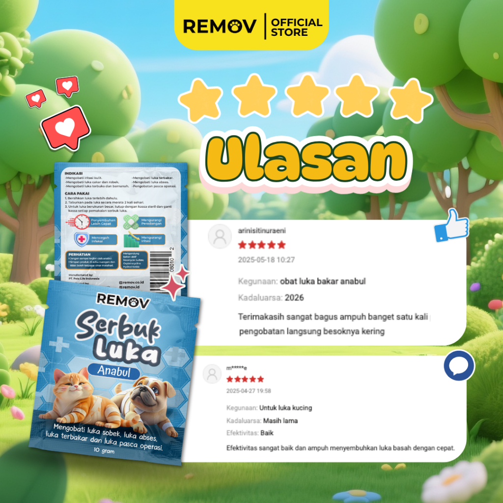 READY Remov Serbuk Obat Luka Luar Cakar Bernanah Pasca Operasi Antiseptik Antibiotik Kucing Anjing