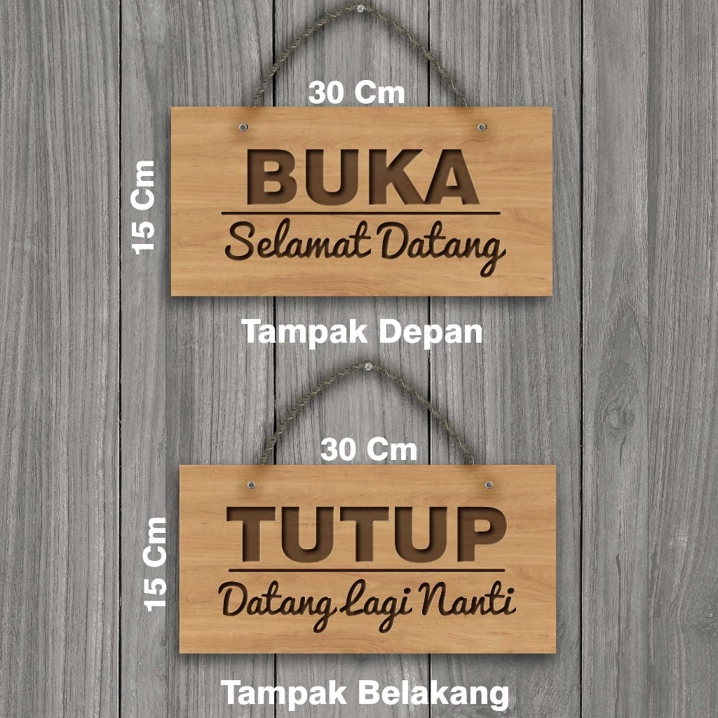 Papan Sign Plang Open Close/Buka tutup toko bolak balik Uk 30 x 15 cm