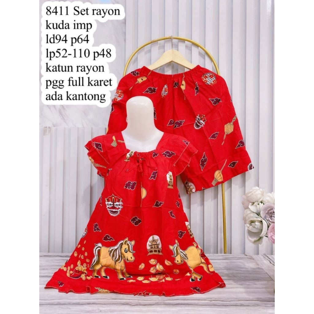 Setelan jumbo kulot /Stelan jumbo/set baju tidur imlek tahun kuda Hp katun rayon adem /setelan imlek
