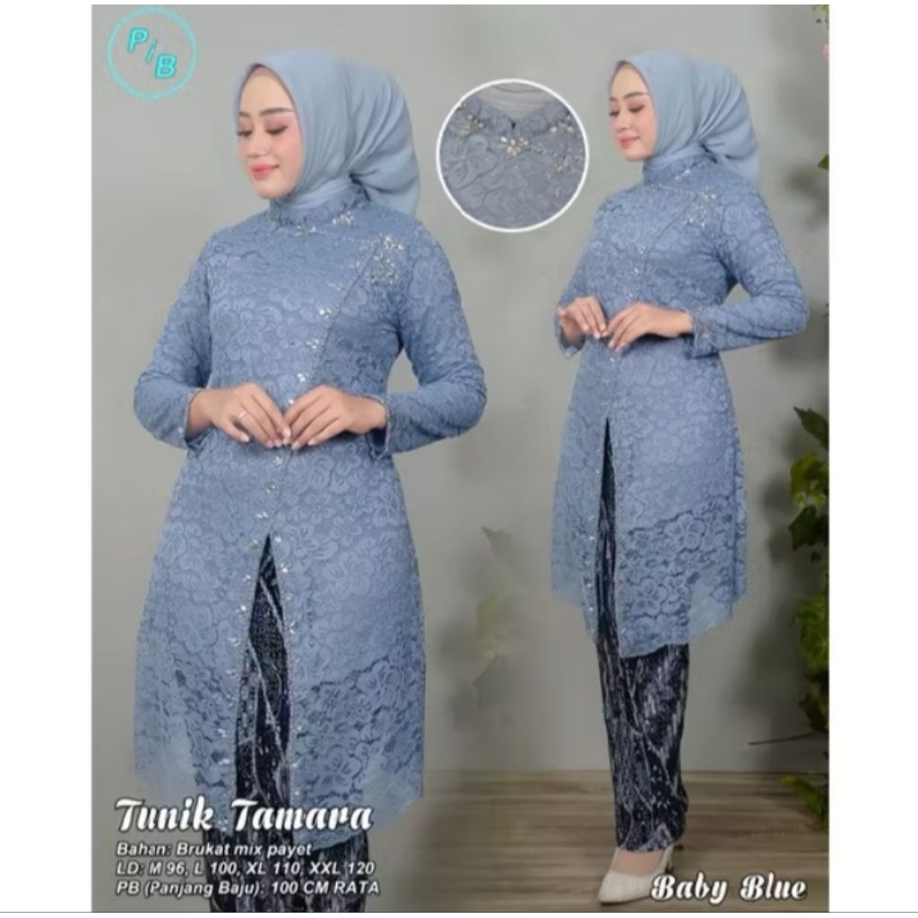 Setelan Tunik Brukat Payet Tamara Set Rok Plisket Batik Baju Kondangan Modern